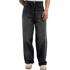 Jeans unisexe vintage délavé noir coupe large taille haute streetwear baggy décontracté coupe ample en denim pour la vente en gros - Product Image 1