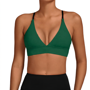 Women's White Deep V-Neck Yoga Sports Bra Medium Support Breathable Solid Color - Product Image 3