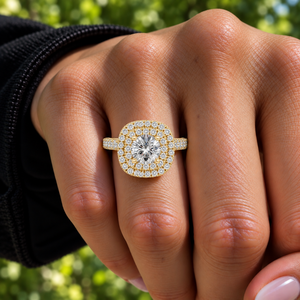 Anillo de Diamante Cultivado en Laboratorio SHREERAJ SOLITAIRE, Oro de 14K/18K, Doble Halo, 0.50Ct, DEF VVS, Pavé, Chapado en Rodio, Anillo de Joyería Fina Elegante - Product Image 2