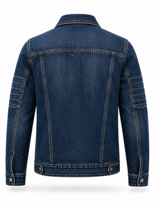 Chaqueta de Mezclilla Azul Oscuro para Hombre, Corte Regular, Cierre de Cremallera, Estilo Casual, Lavado a la Piedra, para Otoño, 100% Algodón Tejido - Product Image 3