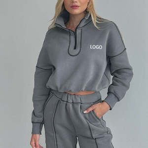 Conjunto de Chándal Deportivo de Algodón de Alta Calidad con Cremallera Media y Logotipo Personalizado OEM, Ajuste Holgado, Diseño Liso - Product Image 1