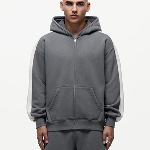 Sweat-shirt à capuche surdimensionné pour homme en molleton gris uni, coupe classique, décontracté, pour l'automne, avec poches, en coton tricoté - Product Image 1