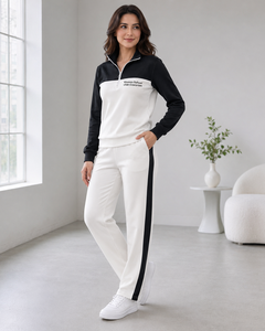 Women's <b>Black</b> White Solid Lightweight Hooded Full Sleeve Drawstring Sporty Sweatshirt <b>Pants</b> Set Breathable Polyester Winter Wear - Product Image 1