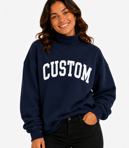 OEM personnalisé, haute qualité, respirant, 100% coton, molleton français, surdimensionné, réversible, col montant pour femme, manches longues, hiver, automne - Product Image 1