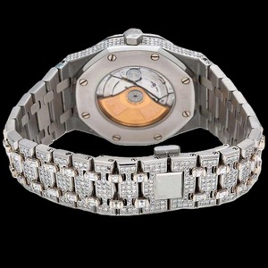 luxury wristwatch diamond encrusted octagonal bezel fully jeweled dial <b>red</b> numerals silver hands opulent <b>bracelet</b> timeless - Product Image 5