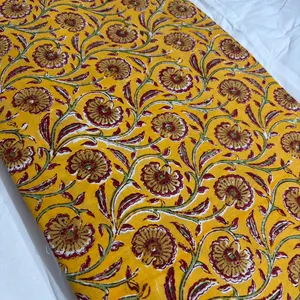 ผ้าฝ้ายพิมพ์ลายดอกไม้แบบแฮนด์บล็อก ผ้าฝ้ายพิมพ์ลายพฤกษศาสตร์แบบทำมือจากอินเดีย ลายพิมพ์แบบชาวชาวปุรี - Product Image 3