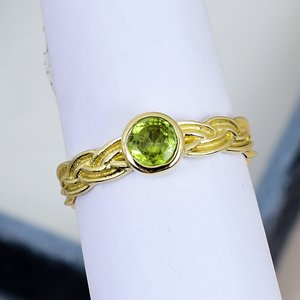 Solid 925 Sterling Silver Round Gemstone <b>Nature</b> <b>Inspired</b> Peridot <b>Ring</b> Gold Plated Vintage Leaf Vine Band <b>Engagement</b> <b>Ring</b> - Product Image 2
