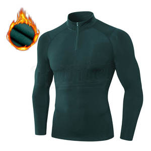 Custom Gym Dry Fit Running Sports <b>Shirts</b> <b>Men's</b> <b>White</b> <b>Long</b> <b>Sleeve</b> Compression <b>Shirt</b> Half Zip Stand Collar Raglan Base Layer - Product Image 5