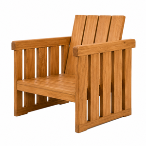 Chaise de jardin d'extérieur de luxe scandinave contemporaine en teck massif, imperméable et durable, avec cadre latéral, pour villa, école et parc - Product Image 3