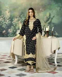Salwar Kameez indien pakistanais brodé rouge, long jusqu'au sol, à séchage rapide, pour femmes, en mélange de soie, pour fêtes, mariages, tenue de mariée - Product Image 3