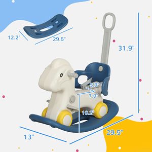 Cavallo a dondolo 4-in-1 per bambini da 2 a 5 anni con maniglia di spinta rimovibile e tavola di equilibrio, bici senza pedali blu per bambini - Product Image 3