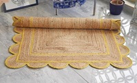 Tapis rectangulaire en jute fait main à bords festonnés, multicolore, écologique, à poils ras, style bohème et campagnard pour salon