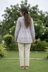 TOP AND PENT <b>SET</b> COTTON WITH HEART WMBROIDDERY WORK WITH FULL SLEEVE FULLY STITCHED V NECK <b>LINEN</b> COTTON - Product Image 4