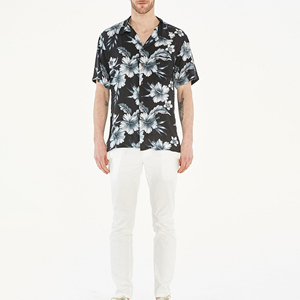 Chemise décontractée pour homme en coton uni, col en V, coupe classique, boutonnée, manches courtes, dernier design, style plage, tricotée, toile hawaïenne - Product Image 2