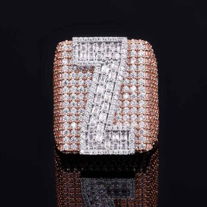 Luxury Rose Gold <b>Iced</b> Out Number Seven <b>Ring</b> Micro Pave Baguette Moissanite Diamond Hip Hop Bling Jewelry - Product Image 1