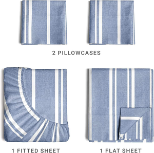 <b>Striped</b> <b>Bed</b> <b>Sheet</b> Set 4 Piece Fitted Flat <b>Sheets</b> Pillowcases All Season Breathable Home Use - Product Image 1