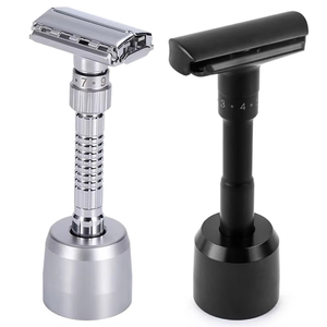 Rasoir de sécurité manuel à double tranchant pour hommes et femmes, à ouverture papillon, réutilisable, avec manche noir et argenté - Product Image 1