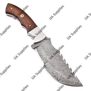 Cuchillo de caza y bushcraft personalizado OEM DIY de acero de Damasco forjado a mano con espiga completa, funda y mango de palisandro - Product Image 4