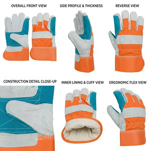 Gants de travail en cuir de vachette de qualité supérieure certifiés CE, antistatiques, résistants à la chaleur, doublure polaire 11 oz, poignet caoutchouté - Product Image 2