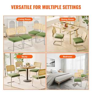 Mid Century Modern <b>Dining</b> <b>Chairs</b> Set 4 18.1 Inch Rattan Back Upholstered <b>Velvet</b> Accent <b>Chair</b> for Retro <b>Dining</b> Room Living Room - Product Image 5