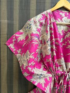 Vestido Kaftán Floral de Algodón para Mujer, Túnica de Playa Ligera, Ropa de Verano Informal, Estampado Bohemio, Maxi Vestido con Mangas Murciélago, Hecho a Mano - Product Image 2