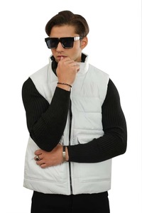 Men's Two Tone <b>Padded</b> Puffer Jacket Brown Black Hooded Stand Embroidery Front Winter Warm Insulated Zipper Closure Letter - Product Image 6