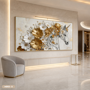 Cuadro de Caballos Galopantes con Espejo HALO, Pintura de Alta Calidad, Arte de Pared con Marco, Decoración Oriental, Origen Vietnam - Product Image 2