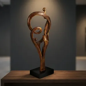 Handmade Brass Abstract Human Sculpture Modern Metal Figurine on Black <b>Wooden</b> Base Artistic Tabletop Showpiece Home Office Decor - Product Image 4