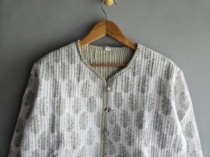 Quilted Cotton <b>Jacket</b> <b>Women</b> V Neck Floral Print Three Quarter Sleeve <b>Spring</b> Lightweight Outerwear gift for her - Product Image 4