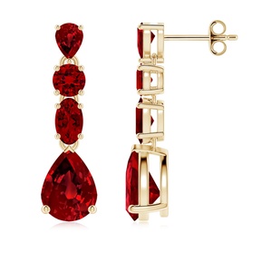 Pendientes de Oro Amarillo de 14K con Rubí Natural en Forma de Pera, Corte Ovalado y Redondo, Joyería Fina de Lujo para Novia, Regalo para Comprometida - Product Image 1
