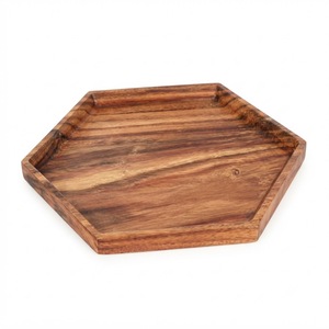 Plato de servir hexagonal de madera, plato de madera natural premium, plato de madera geométrico minimalista con diseño de panal, vajilla para aperitivos. - Product Image 1