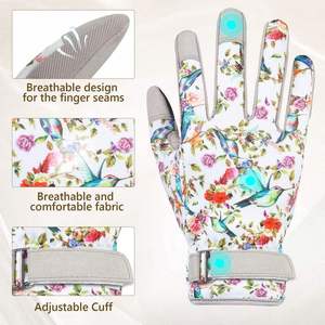 ถุงมือทำสวนหนังสำหรับผู้หญิง ถุงมือทำงานลายดอกไม้ที่ทนทาน พร้อมฝ่ามือจับนุ่มสบาย ผ้าระบายอากาศ ปลายนิ้วสัมผัสหน้าจอได้ - Product Image 4