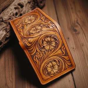 Handmade Genuine Leather <b>Wallet</b> With Floral Embossing Vintage Fold Closure Short Unisex Daily Use - Product Image 1