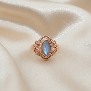 Natural Blue Flash <b>Labradorite</b> 925 Sterling Silver Rose & Yellow Gold Plated Vintage Boho <b>Ring</b> Handmade Jewelry Gift for Women - Product Image 3