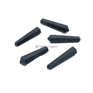 Cristal d'agate de tourmaline noire naturelle Point de crayon à double extrémité Motif à facettes de guérison Point de pierre précieuse naturelle - Product Image 1
