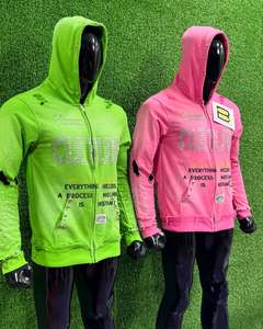 Unisex Hooded Zipper Sweatshirt Oversized Rhinestone Letter Print Streetwear Autumn Knitted Polyester Green <b>Pink</b> <b>Hoodie</b> - Product Image 3