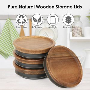 Reusable Wooden Mason <b>Jar</b> Storage Lids with Silicone Seal Regular Mouth Bamboo/Wood Lids for Ball Mason <b>Jars</b> Airtight - Product Image 4
