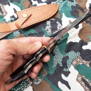 Cuchillo de Caza Hecho a Mano de Acero Inoxidable con Mango de Lámina y Funda de Cuero Fino, Cuchillo de Supervivencia - Product Image 2