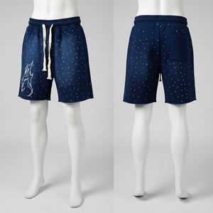 Pantalones cortos con cordón y estampado de puntos azul marino para hombre, con logotipo frontal y bolsillos laterales, ropa informal de verano - Product Image 1