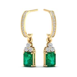 Prix de gros REYES, boucles d'oreilles pendantes en or massif 14 carats avec diamants, émeraude taille émeraude 2,62 carats, bijoux fins pour femmes - Product Image 6