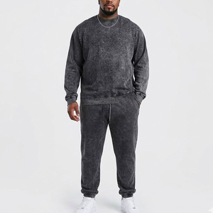 High Street Hot Selling Winter Acid Washed Custom <b>Embroidery</b> Logo 100% Cotton Men's Outdoor Breathable Sweatsuits Tracksuits <b>Set</b> - Product Image 1