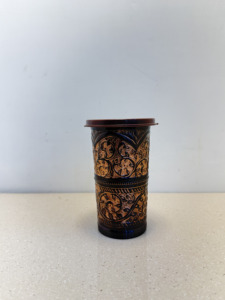 Vaso de Cobre Puro Tallado a Mano de Primera Calidad con Tapa, Diseño Ornamental Mughal Arabesco, Artículos de Bebida de Metal de Lujo - Product Image 4