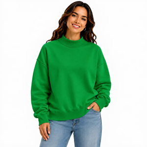 Sweat-shirt molletonné oversize à col montant pour femme, en tissu brossé doux sans bouclettes, coupe décontractée moderne, idéal pour l'hiver - Product Image 1