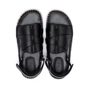 Sandalias de diseño de cuero negro para mujer, alpargatas, zapatos informales con punta abierta con suela trenzada de yute EVA para primavera OEM ODM Hecho en BD - Product Image 1