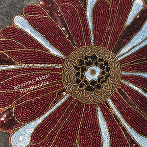 Handmade Floral Glass Beaded Placemat Red <b>White</b> Decorative Dining <b>Table</b> Mat OEM Wholesale Manufacturer Supplier - Product Image 5