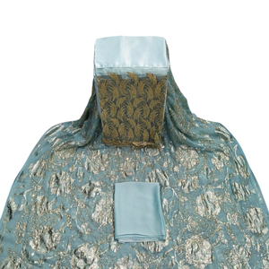 Tissu de luxe bleu ciel perlé Fransawi Dirac 100 % polyester avec broderie florale argentée, idéal pour les tenues de mariage africaines et les fêtes. - Product Image 1