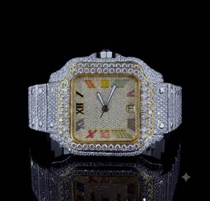 นาฬิกาข้อมือผู้ชาย VVS Iced Out ทรงสี่เหลี่ยมประดับเพชร ตัวเรือนสแตนเลส ขนาด 38 มม. ระบบควอตซ์อนาล็อก สายแบบพับได้ กระจกแซฟไฟร์ - Product Image 3