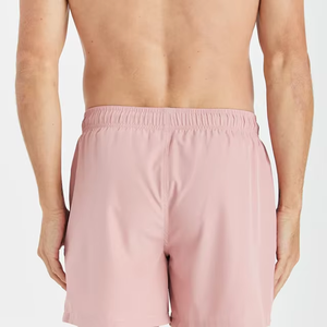 Short de bain rose clair pour homme, dernière conception et logo personnalisé, taille élastique et cordon de serrage, couleur pastel unie, short d'été pour la plage - Product Image 2