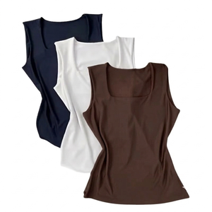 Trendy Soft 100% Polyester Custom Breathable Lightweight Women <b>Square</b> <b>Neck</b> <b>Tank</b> <b>Top</b> Solid Color Casual Wear Front Garment Woven - Product Image 1