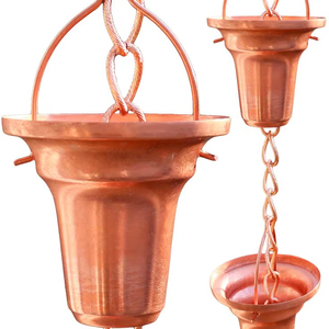 Chaîne de pluie minimaliste en cuivre lisse avec clochettes, alternative au gouttière suspendue pour drainage extérieur moderne - Product Image 1
